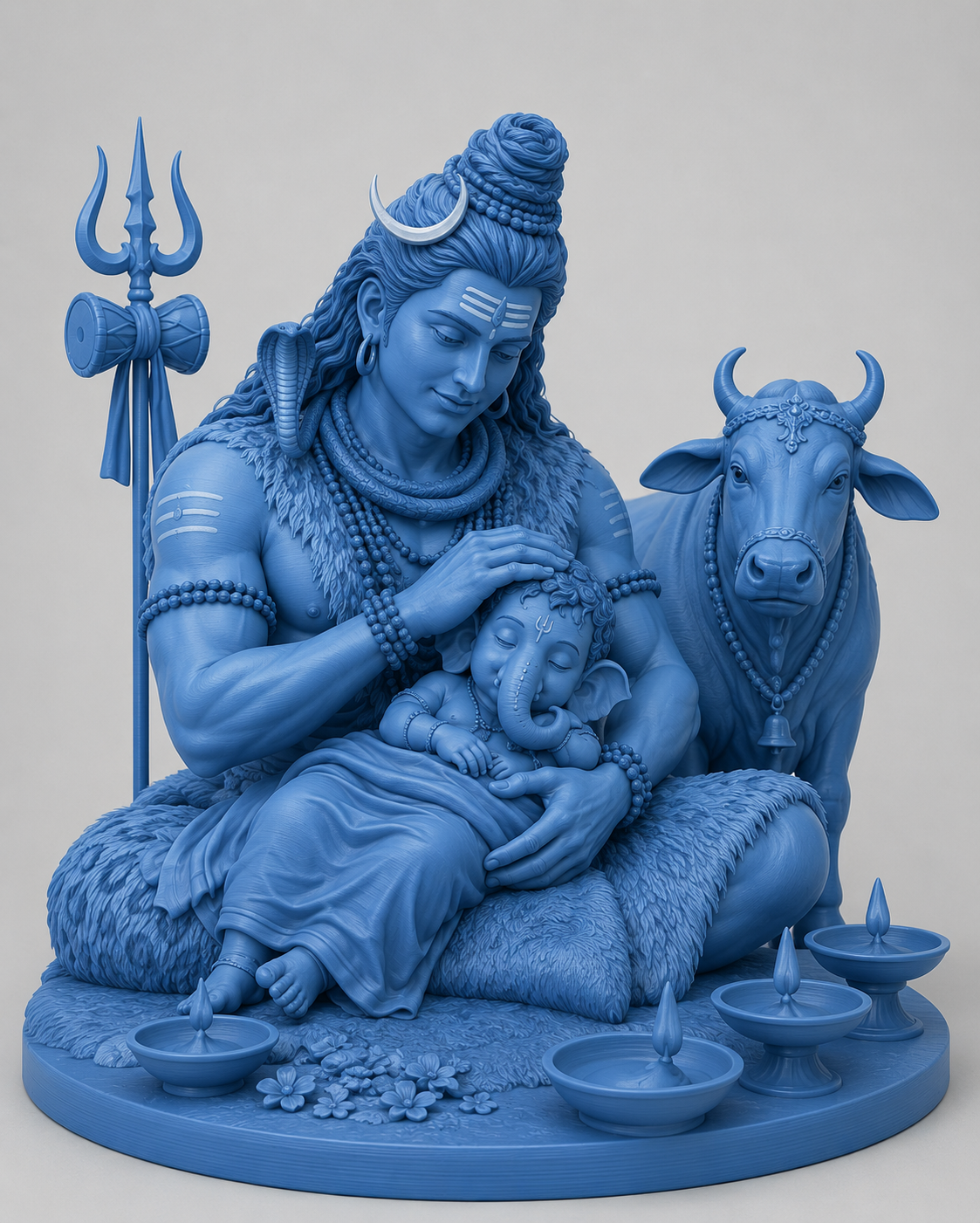 Shiv Ji With Ganesha And Nandi 3D Model (5 Inch)